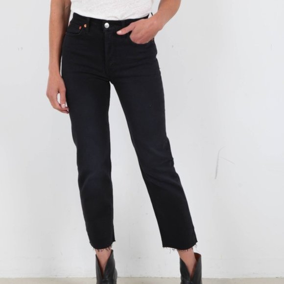 RE/DONE High Rise Stove Pipe In Jet Black Jeans Size 31 - Picture 2 of 8